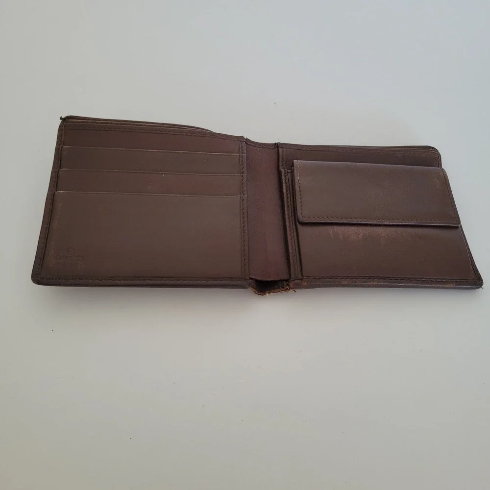Gucci GG Monogram Canvas Bifold Wallet Brown Leather Coin Pocket 7660-427605-730